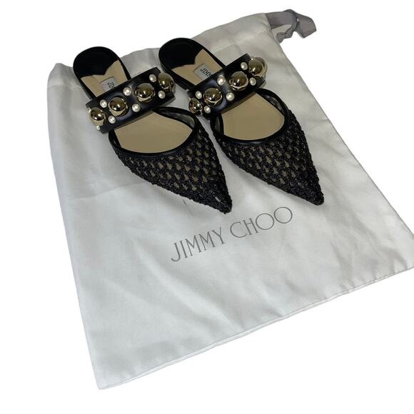 Jimmy Choo Black Basette Pointed Toe Slip On Mules Flats Size 37 - Picture 12 of 15